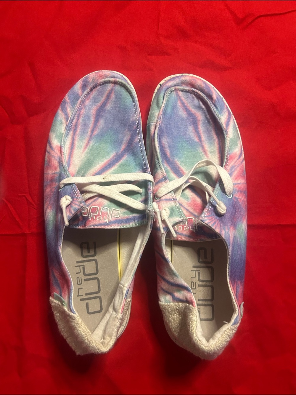 Womens Tie-Dye Slip-On Shoes in Pastel Purple and Blue